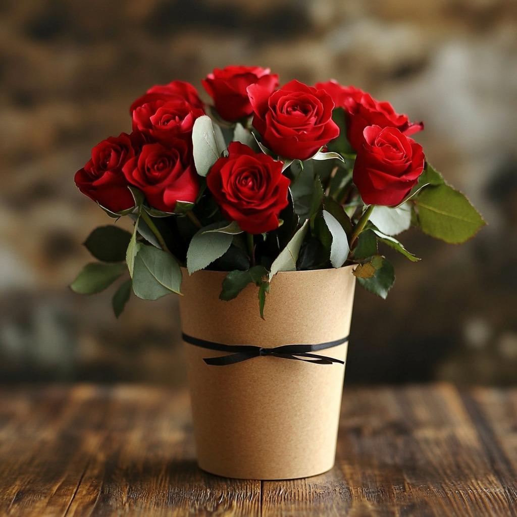 Rustic Red Rose Pot